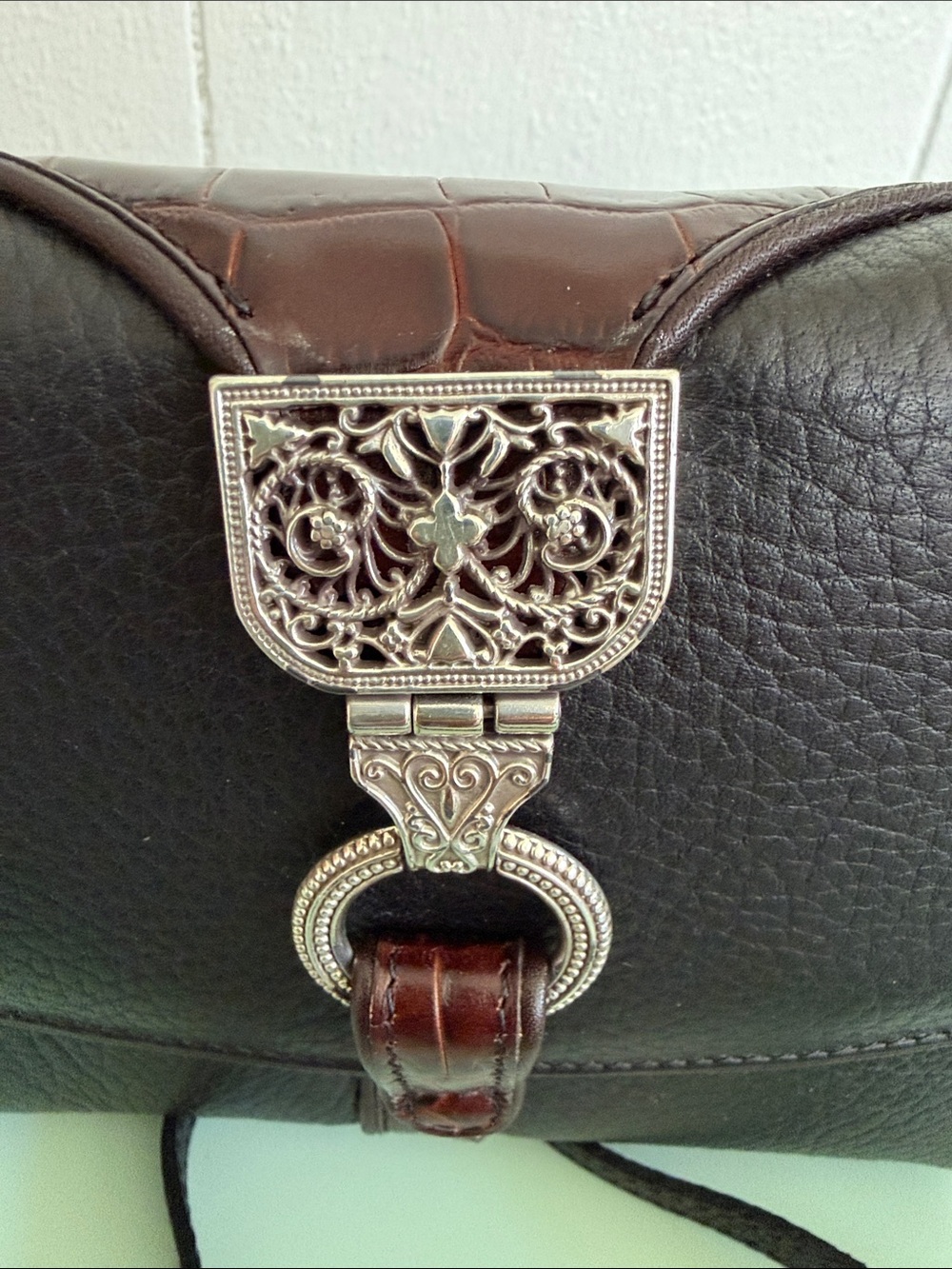 Brighton Black Leather Crossbody with Brown Strap Accent - Picture 2 of 7